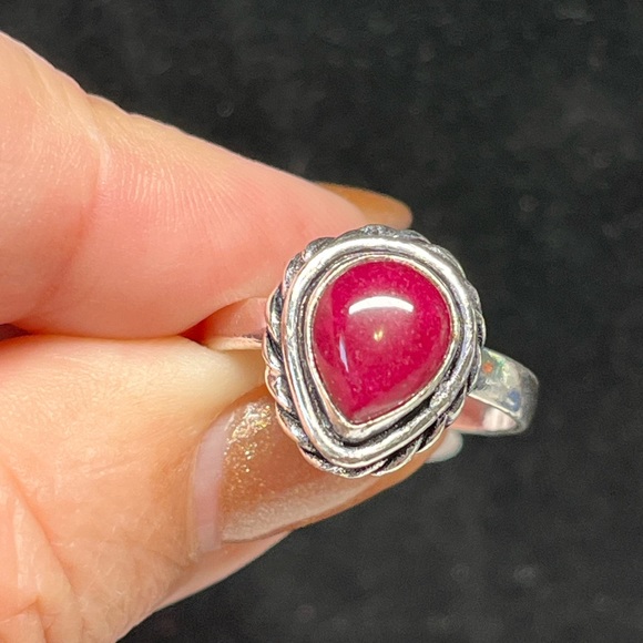 🌈ethnic style red cabochon style stone ring, 925 - Picture 4 of 12